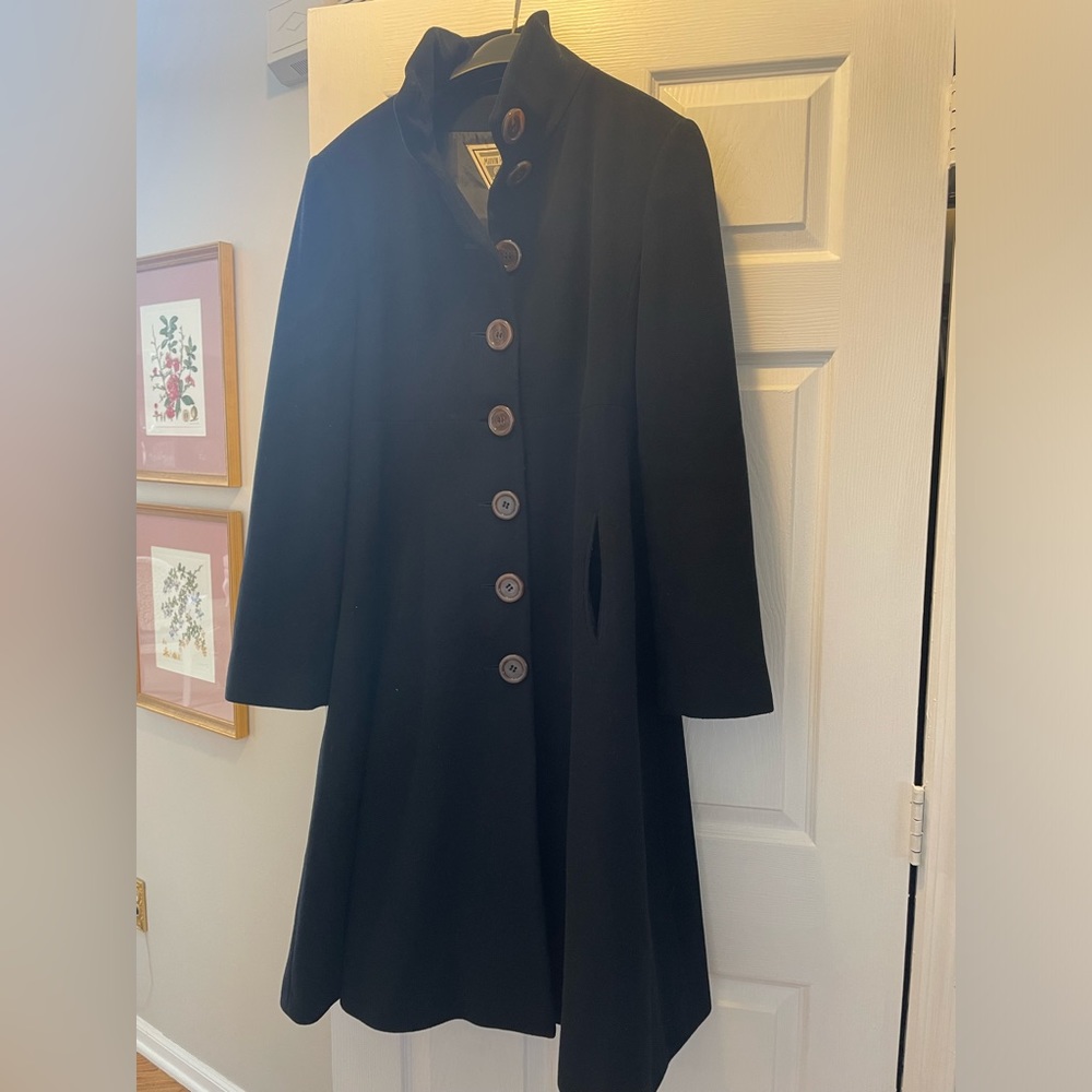 Black Wool Coat Full Length decorative button accents